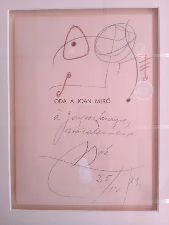 技術的なありません Miró - Original drawing dedicated to Jacques Lassaigne (with COA)