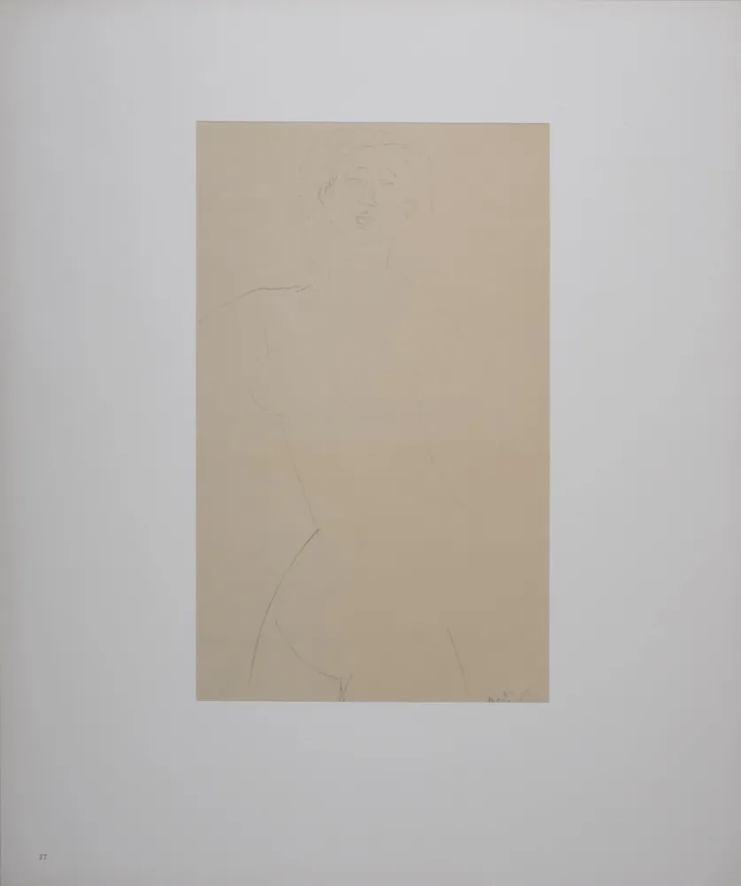 リトグラフ Modigliani - Femme nue aux cheveux bouclés