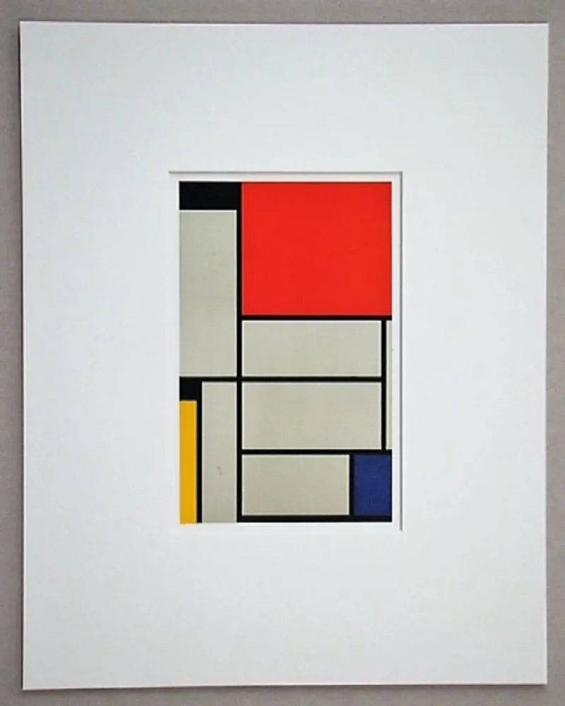 リトグラフ Mondrian - Compositie met rood, geel, blauw, zwart en grijs