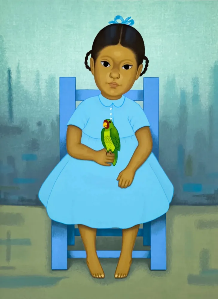 シルクスクリーン Montoya - Chica con pajaro