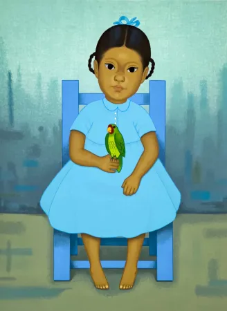 シルクスクリーン Montoya - Chica con pajaro