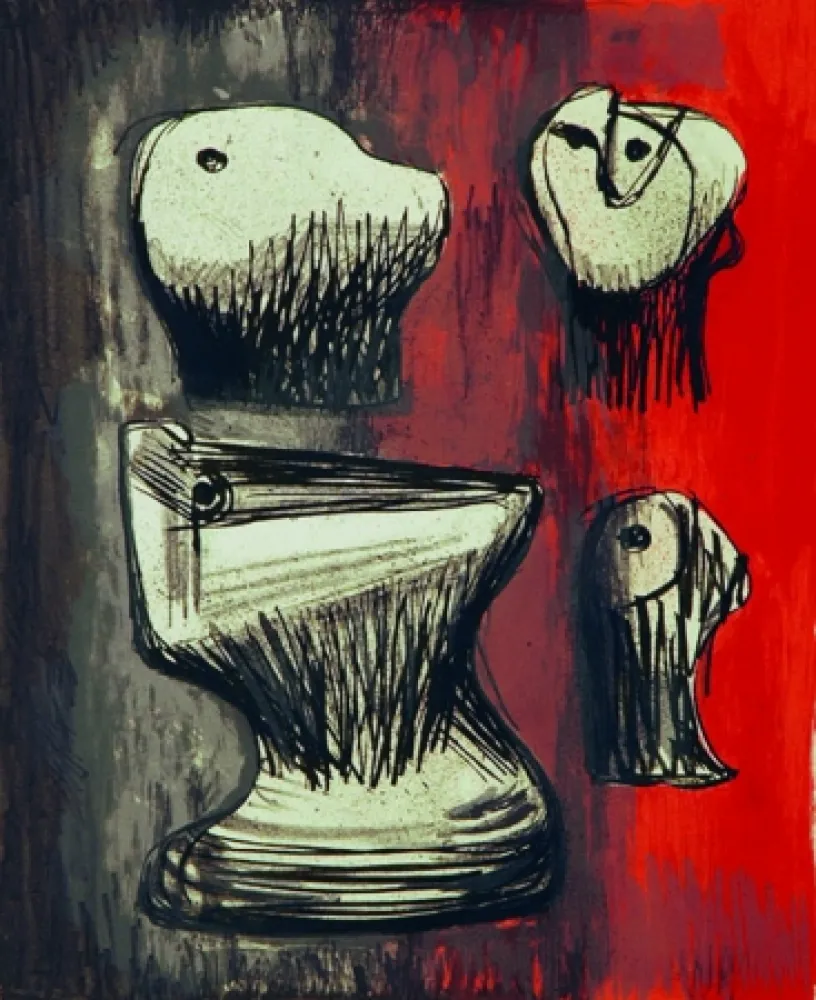 リトグラフ Moore - Heads ideas for sculpture