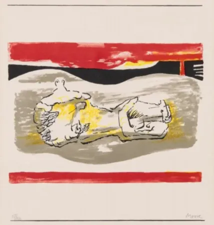 リトグラフ Moore - Reclining Figure with Red Stripes