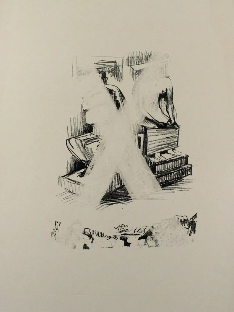 リトグラフ Moore - Two Seated Figures in Stone