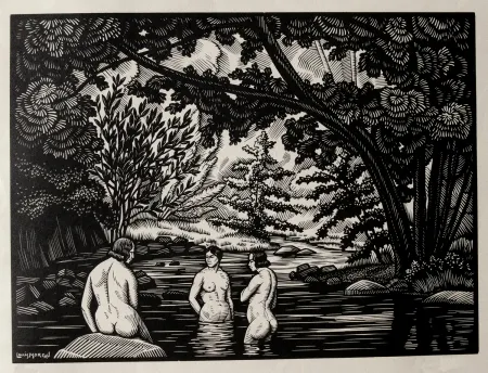 木版 Moreau - LES BAIGNEUSES / BATHERS - Gravure s/bois / Woodcut - 1912