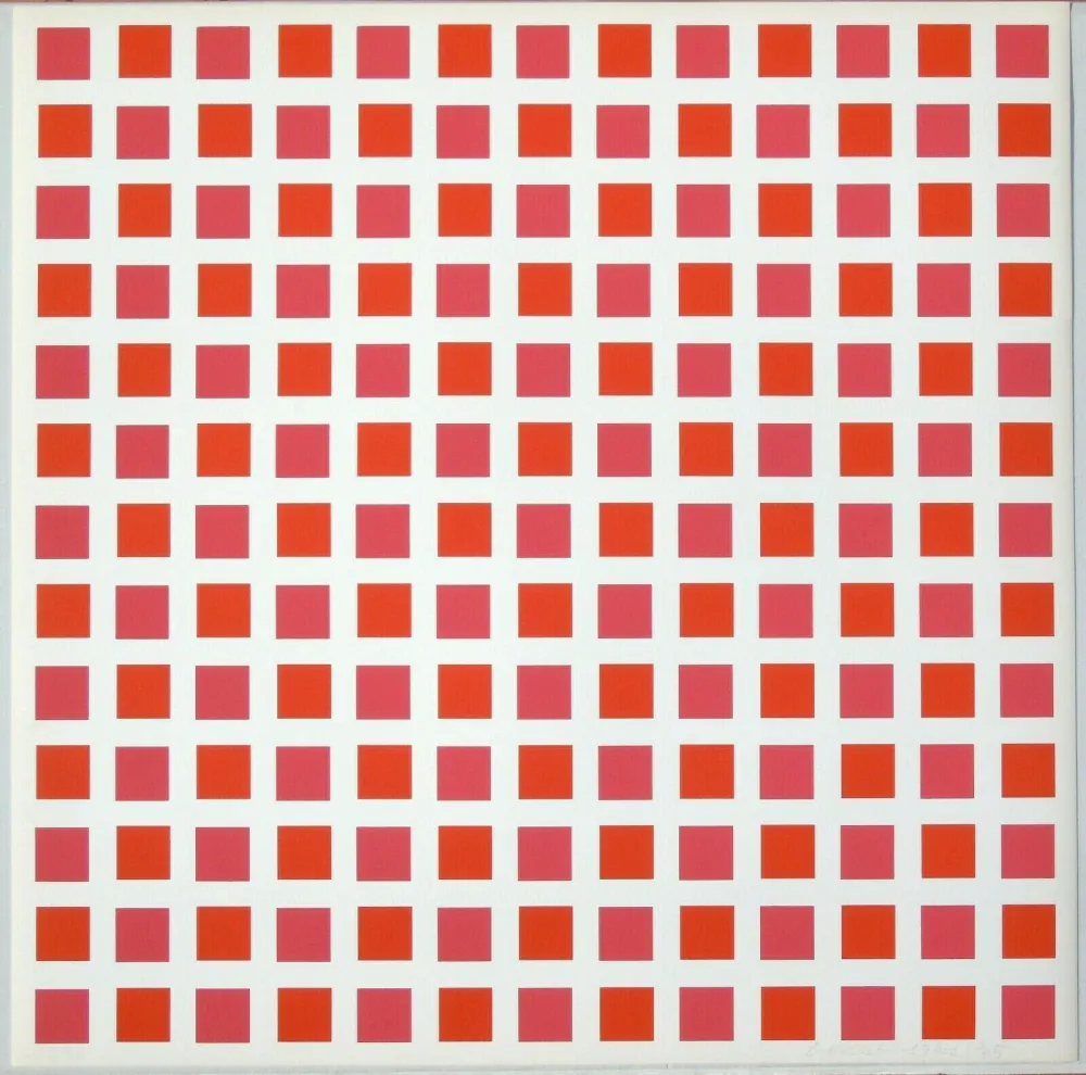 シルクスクリーン Morellet - 1 carré rouge 1 carré orange