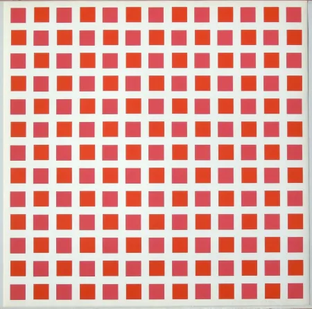 シルクスクリーン Morellet - 1 carré rouge 1 carré orange