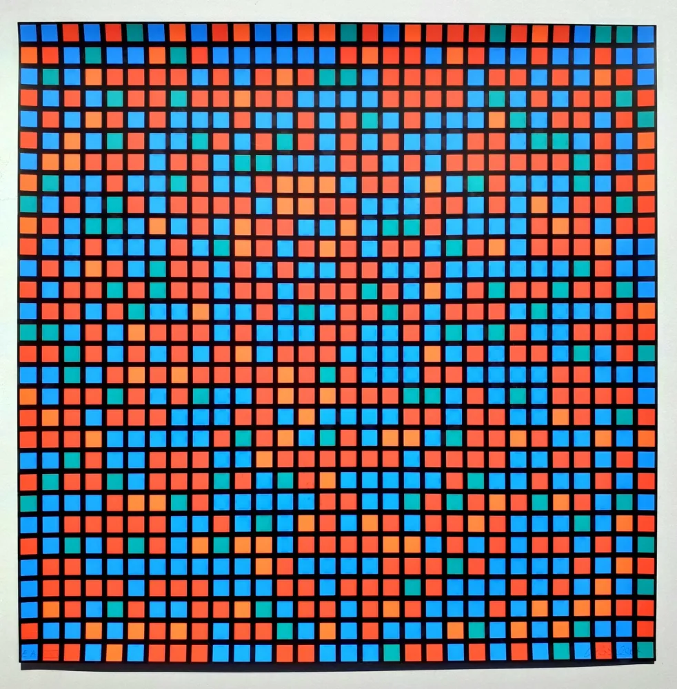 シルクスクリーン Morellet - Chartres bleu rouge