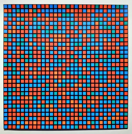 シルクスクリーン Morellet - Chartres bleu rouge