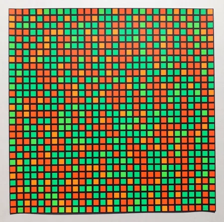 シルクスクリーン Morellet - Chartres vert orange