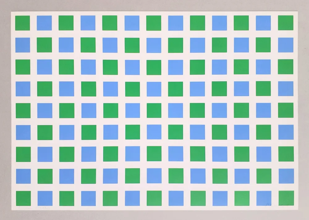シルクスクリーン Morellet - Quadrillage vert et bleu
