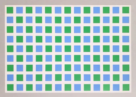 シルクスクリーン Morellet - Quadrillage vert et bleu