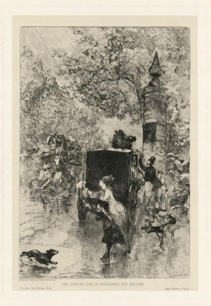 彫版 Morin - Une averse sur le Boulevard des Italiens