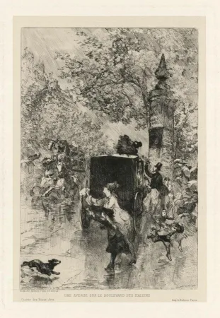 彫版 Morin - Une averse sur le Boulevard des Italiens