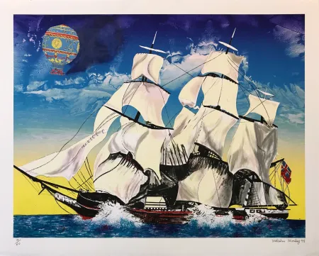 リトグラフ Morley - FLYING CLOUD WITH MONTGOLFIERE BALLOON