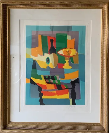 エッチングと　アクチアント Mouly - Blue Still Life with Guitar