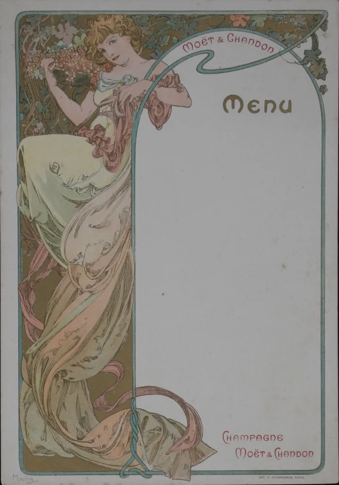 リトグラフ Mucha - Champagne Moët & Chandon Menu, 1899