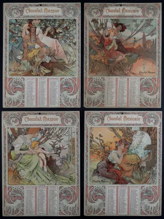 リトグラフ Mucha - Chocolat Masson / Chocolat Mexicain, 1897 - A set of four original lithographs in colors