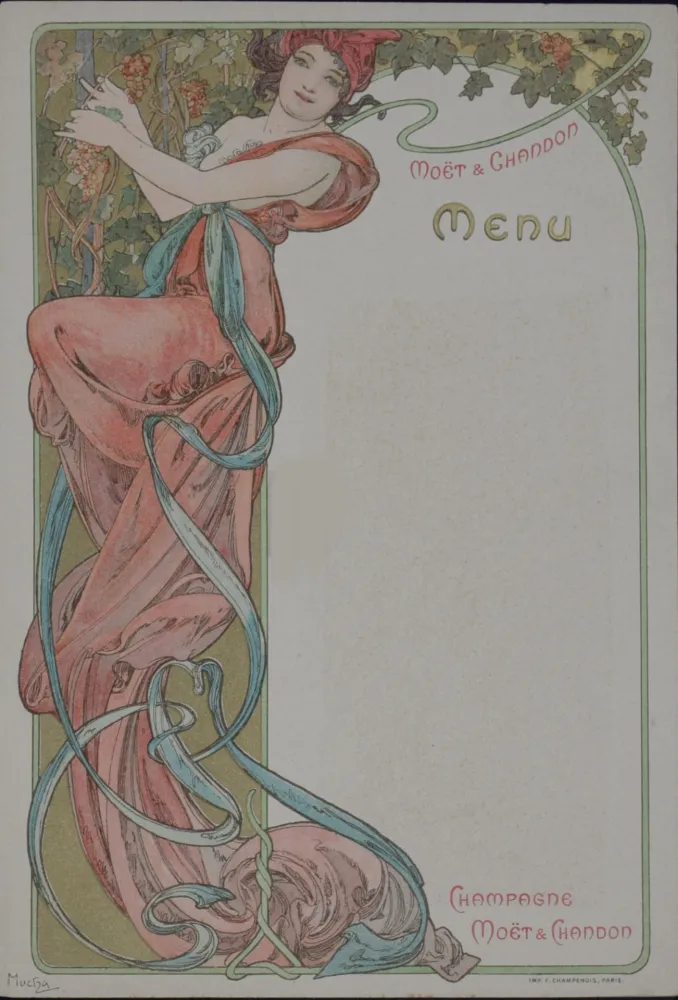 リトグラフ Mucha - Menu du Champagne Moët & Chandon, 1899