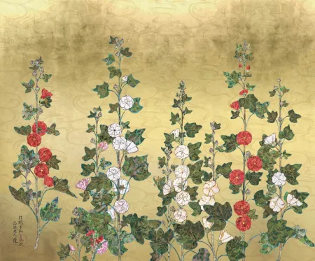 オフセット Murakami - Peacock and Hollyhock Folding Screen