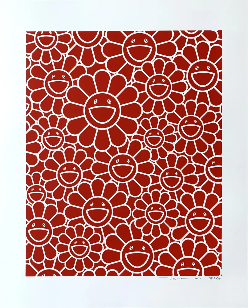 シルクスクリーン Murakami - Red Flowers