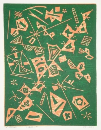 リノリウム彫版 Nebel - Farbiger Linolschnitt (Werknummer 657/1973)