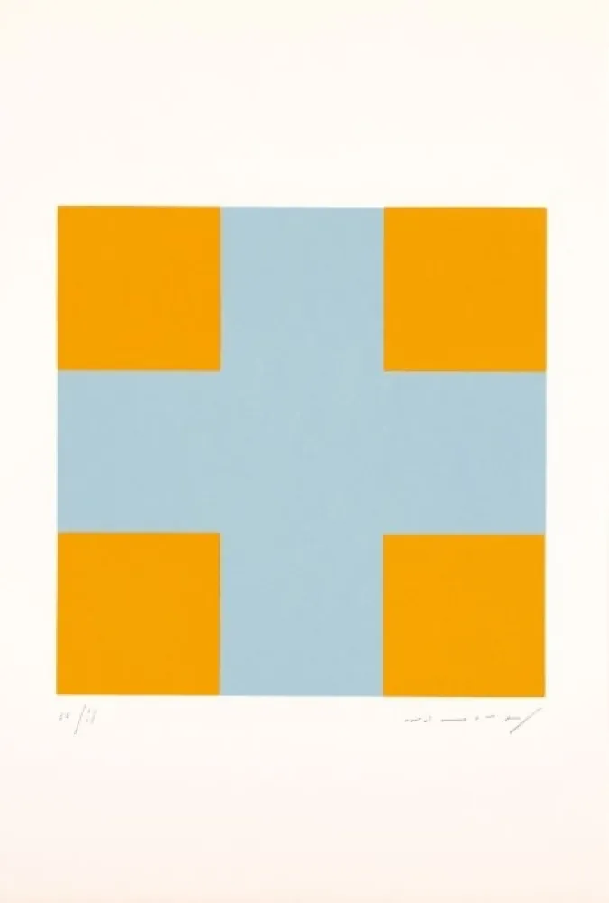 シルクスクリーン Nemours - Une croix pour quatre carrés