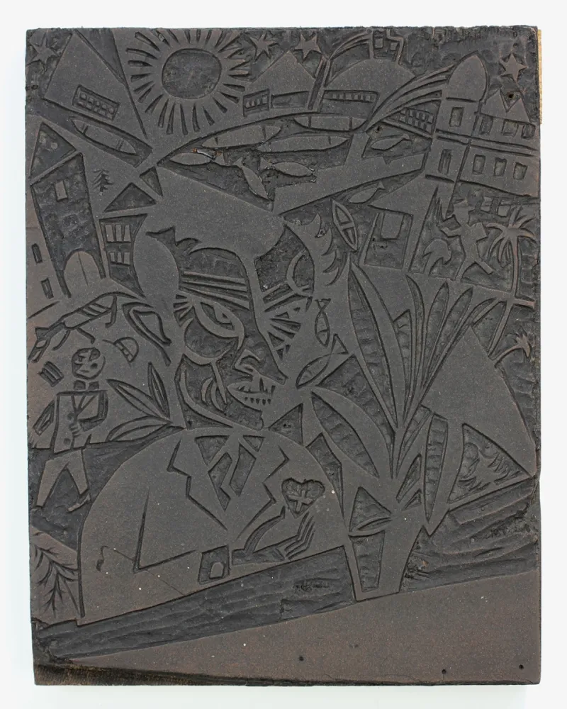 リノリウム彫版 Nerlinger - Mann vor Stadtlandschaft (Man in Front of a Cityscape)