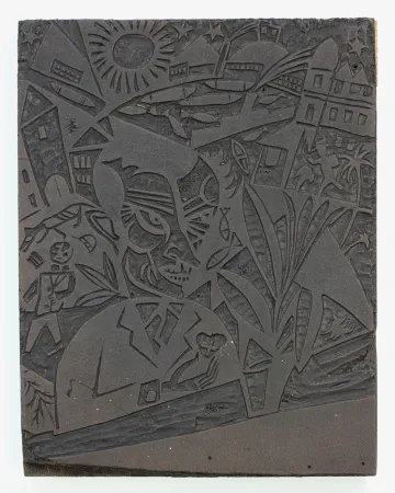 リノリウム彫版 Nerlinger - Mann vor Stadtlandschaft (Man in Front of a Cityscape)