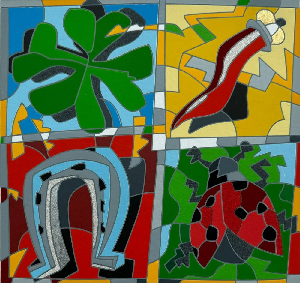 シルクスクリーン Nespolo - The four luckies