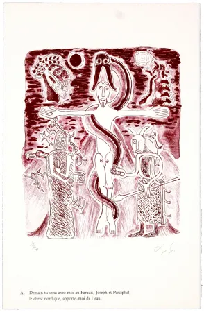 リトグラフ Nørgaard - A. Demain tu seras avec moi au Paradis, Joseph et Parciphal, le christ nordique, apporte-moi de l'eau