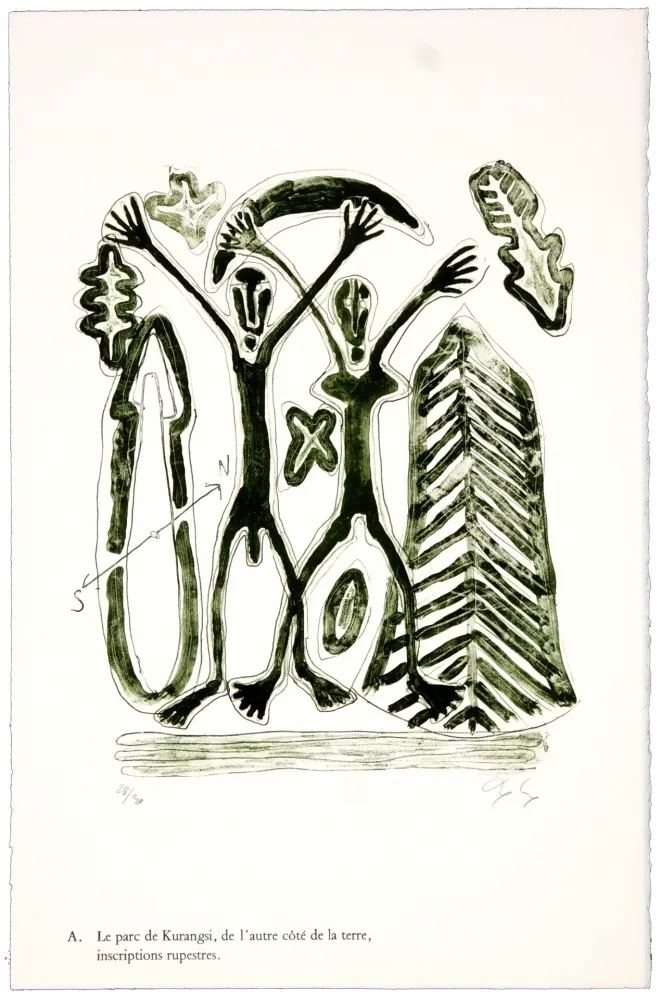 リトグラフ Nørgaard - A. Le parc de Kurangsi, de l'autre côté de la terre, inscriptions rupestres