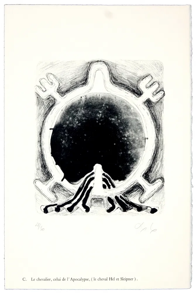リトグラフ Nørgaard - C. Le chevalier, celui de l'Apocalyspe, (le cheval Hel et Sleipner).
