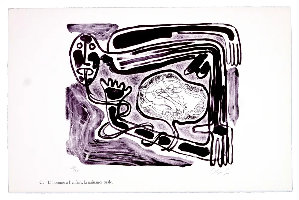 リトグラフ Nørgaard - C. L'homme a l'enfant, la naissance orale