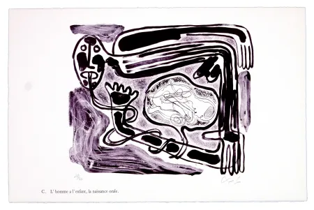 リトグラフ Nørgaard - C. L'homme a l'enfant, la naissance orale