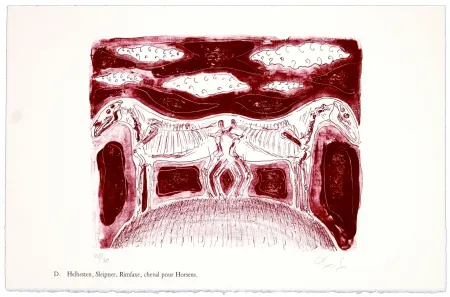 リトグラフ Nørgaard - D. Helhesten, Sleipner, Rimfaxe, cheval pour Horsens