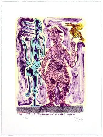 リトグラフ Nørgaard - Un homme et sa femme découvrent un drôle d’oiseau