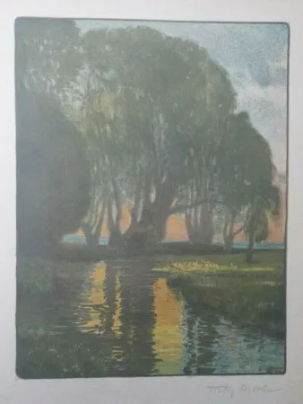 リトグラフ Oertel - Abend am Bach