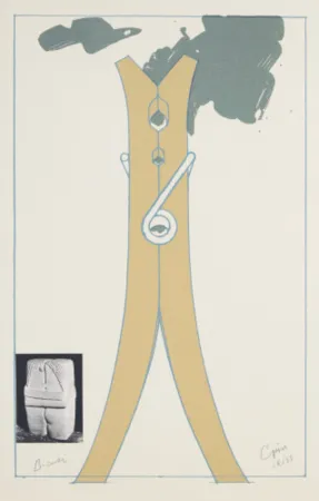 シルクスクリーン Oldenburg - Proposal for a Colossal Structure in the Form of a Clothespin-Compared to Brancusi's Kiss