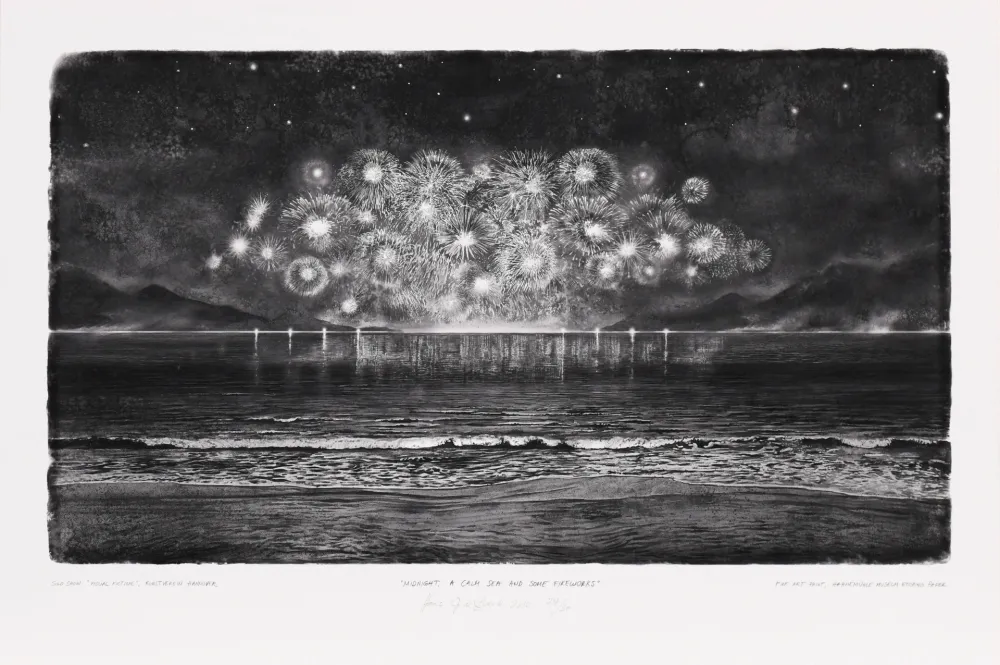 デジタル版画 Op De Beeck - Midnight, a calm Sea and some Firework