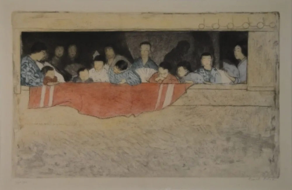 エッチング Orlik - Japanische Kinder als Zuschauer bei einem Umzug