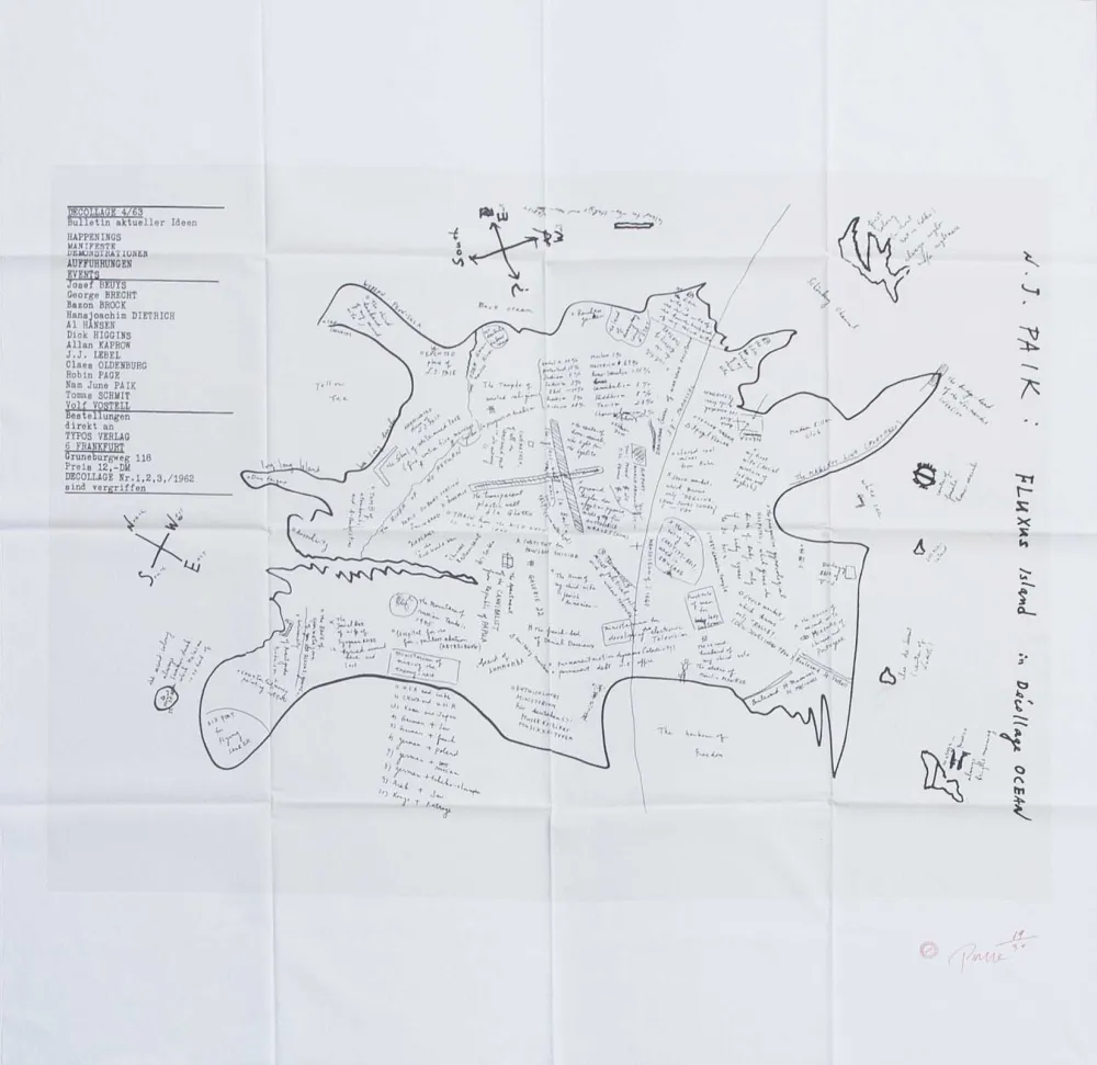 シルクスクリーン Paik - FLUXUS ISLAND IN DECOLLAGE OCEAN