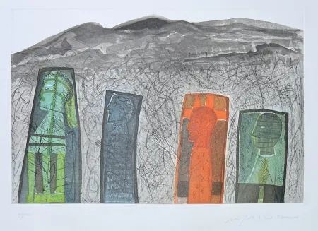 彫版 Paladino - Mimmo Paladino (1948) - Sguardo a destra - color etching - 2000