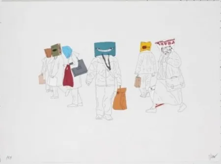 リトグラフ Partegas - Shopping Heads