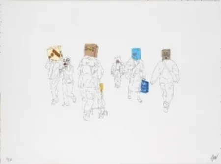 リトグラフ Partegas - Shopping Heads