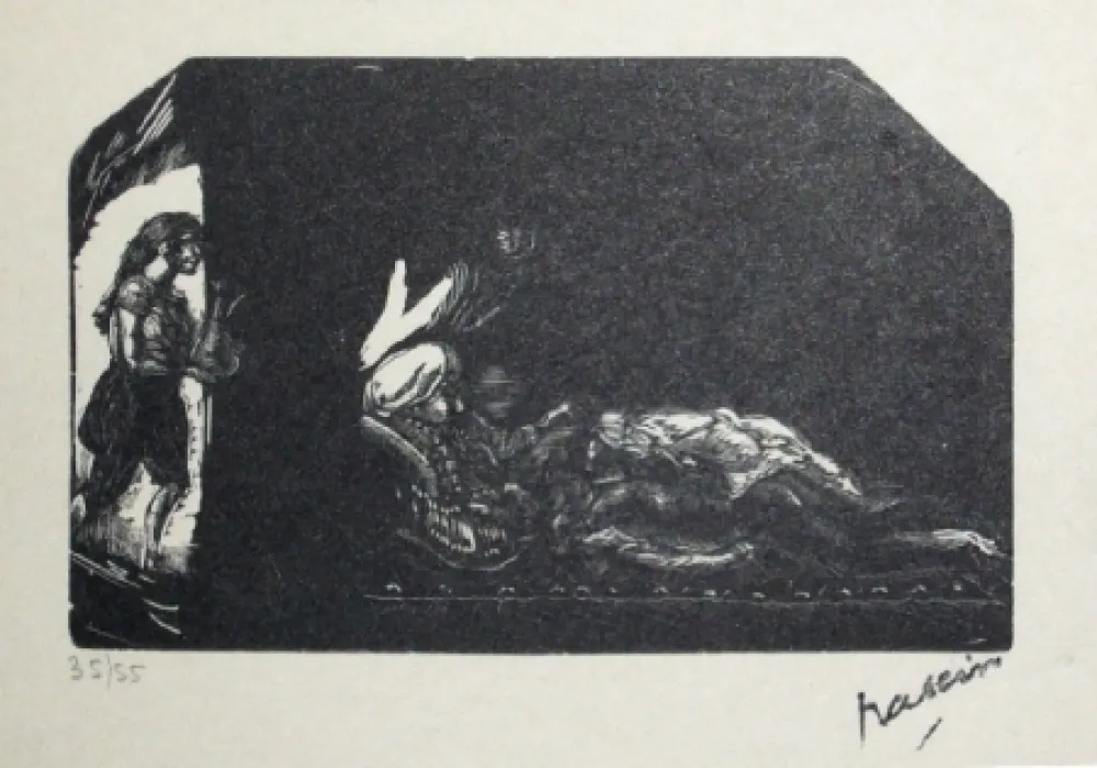 木版 Pascin - Fille avec fleur et scene de Harem