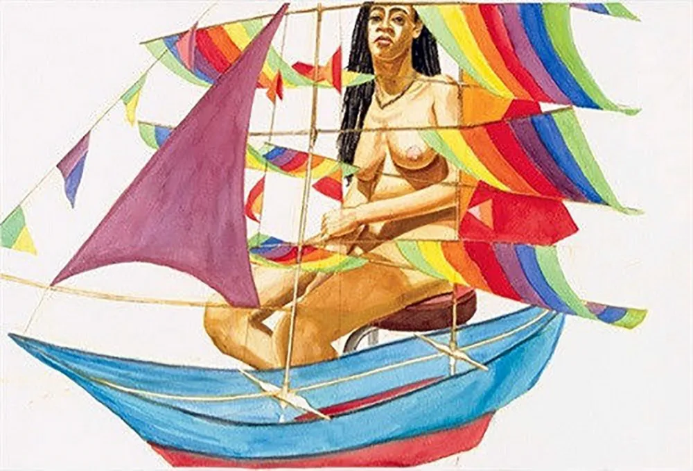 シルクスクリーン Pearlstein - MODEL WITH CHINESE KITE