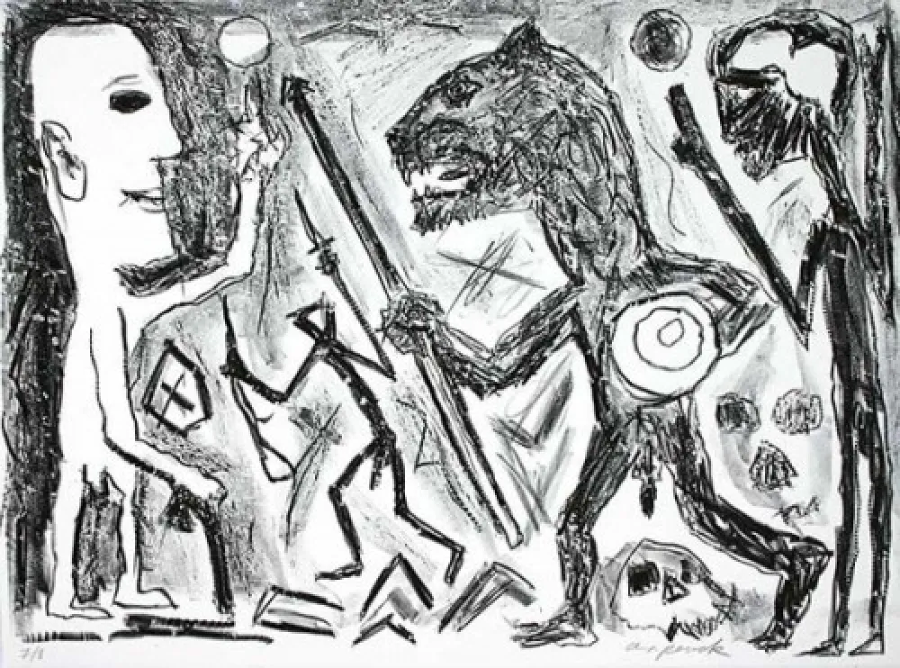 リトグラフ Penck - Homer u. Aristoteles, 1 Blatt
