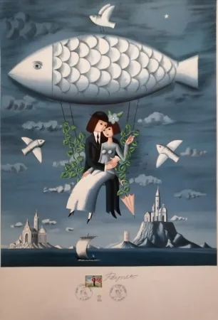 リトグラフ Peynet - La Saint Valentin - Le Poisson