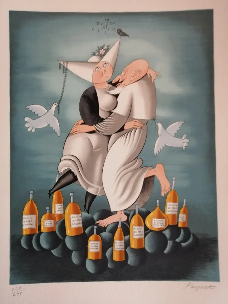 リトグラフ Peynet - L'élixir du Révérend Pére Gaucher